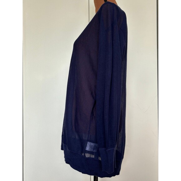 DKNY semi sheer navy top.  Size Large. - Picture 2 of 11